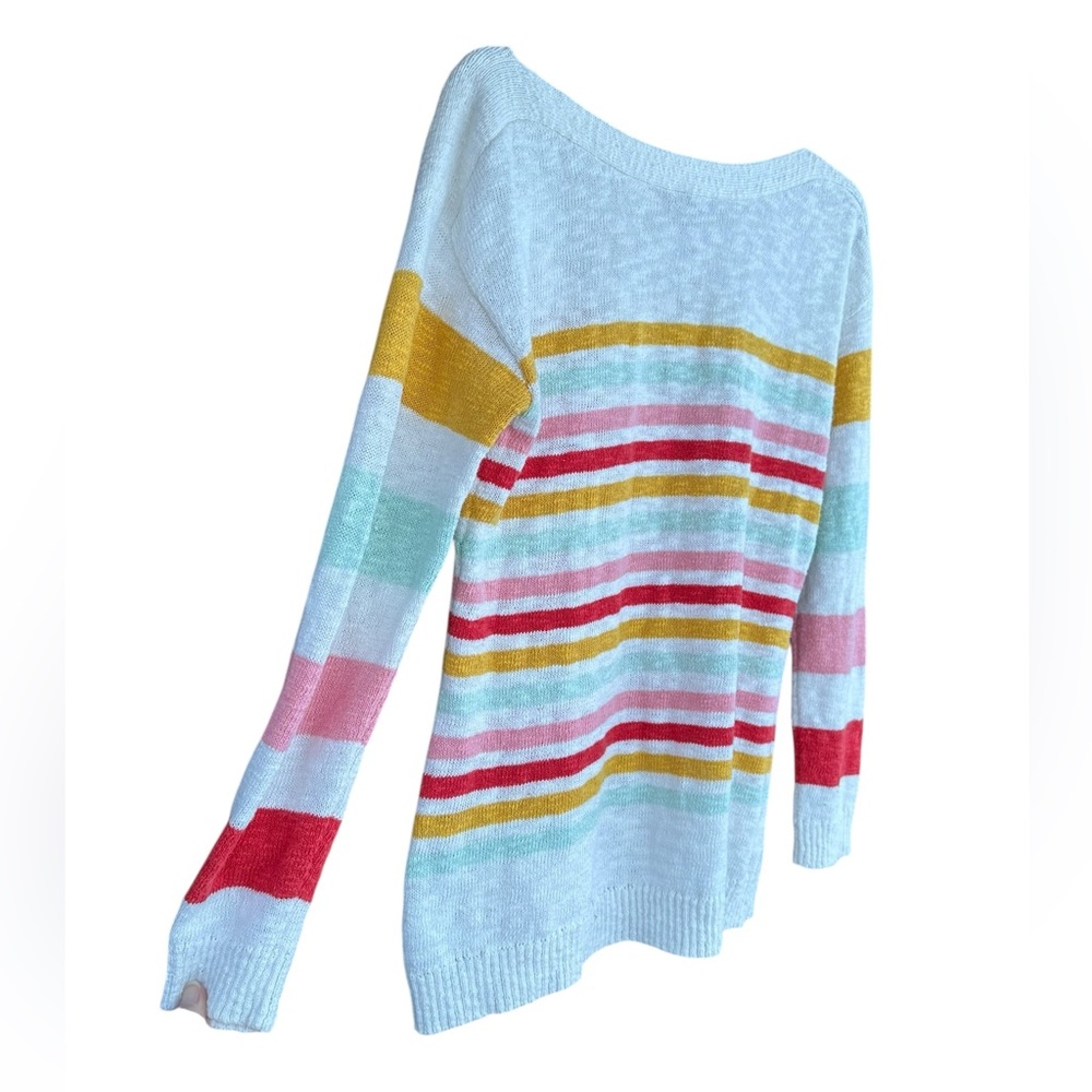 Talbots Slub Knit Textured Striped Sweater Boat Neck Preppy Casual Womens Small